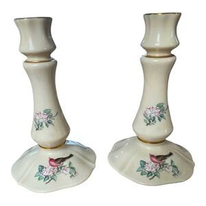 Lenox Vintage Serenade Collection Ivory Porcelain Candlestick Set w/24K Trim